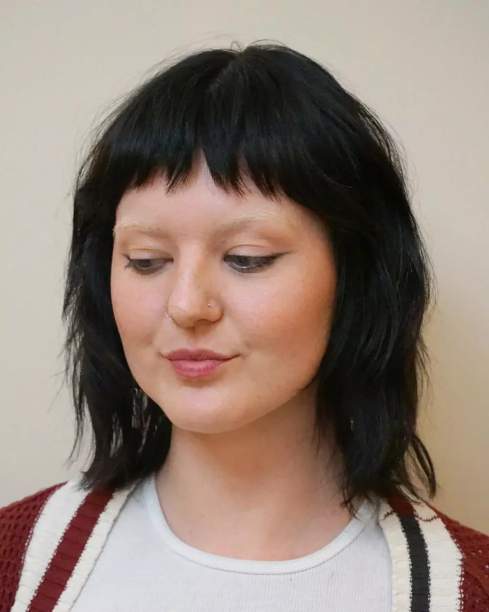 shoulder wavy vivid color shown as a baby bangs idea