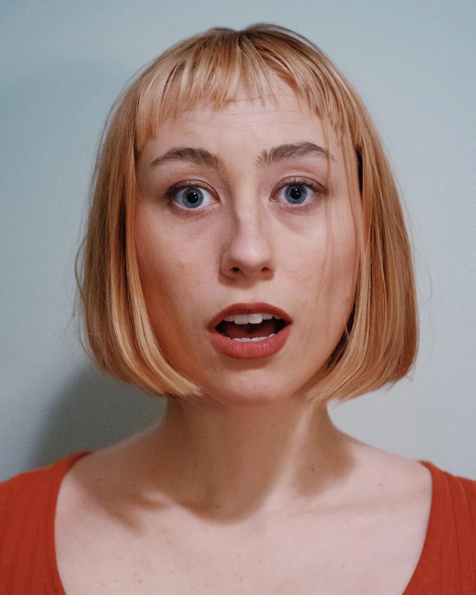 chin straight copper bob with micro fringe shown as a baby bangs idea