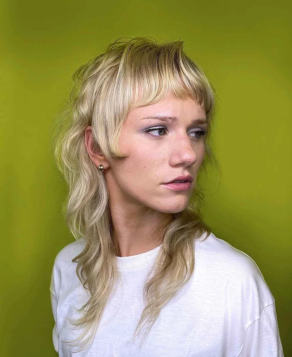 shoulder wavy golden wolf with micro fringe shown as a baby bangs idea