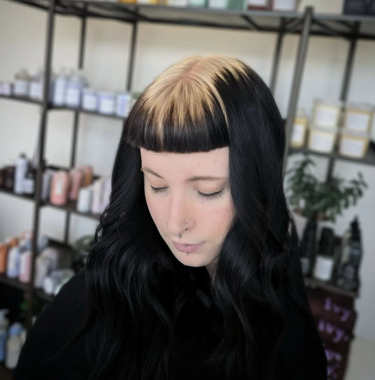 shoulder wavy honey shag with micro fringe shown as a baby bangs idea