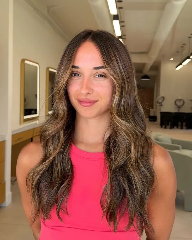 Long brown hair with smooth shaped ends