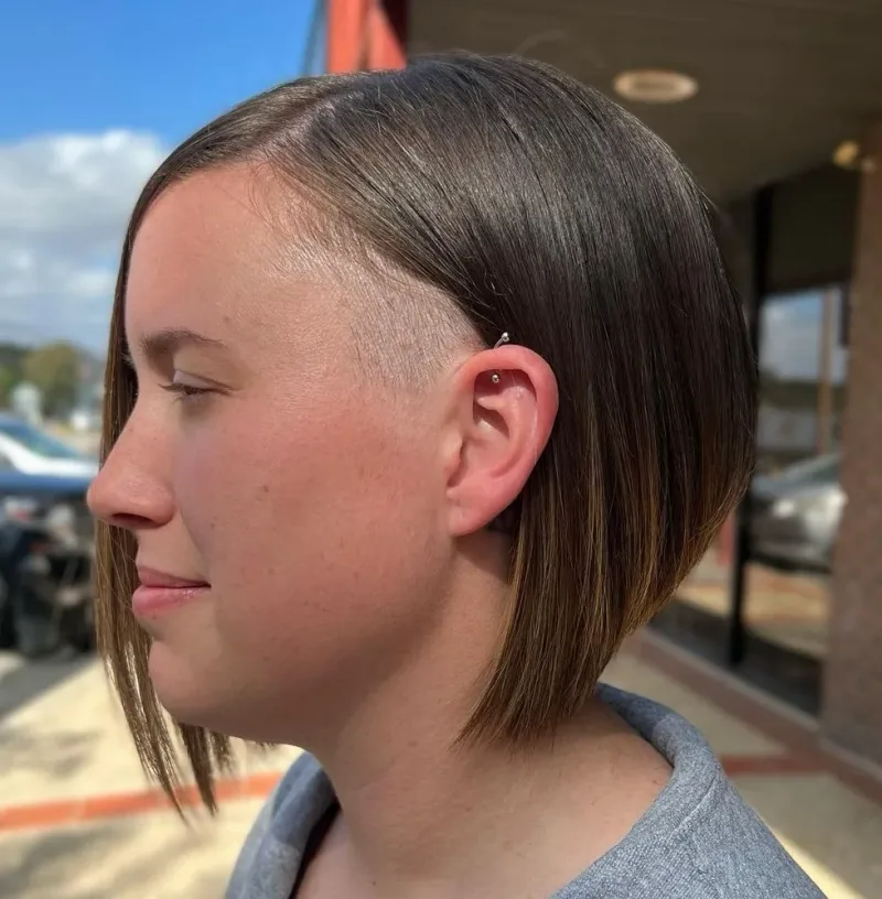 Brown bob with a neatly clipped side undercut