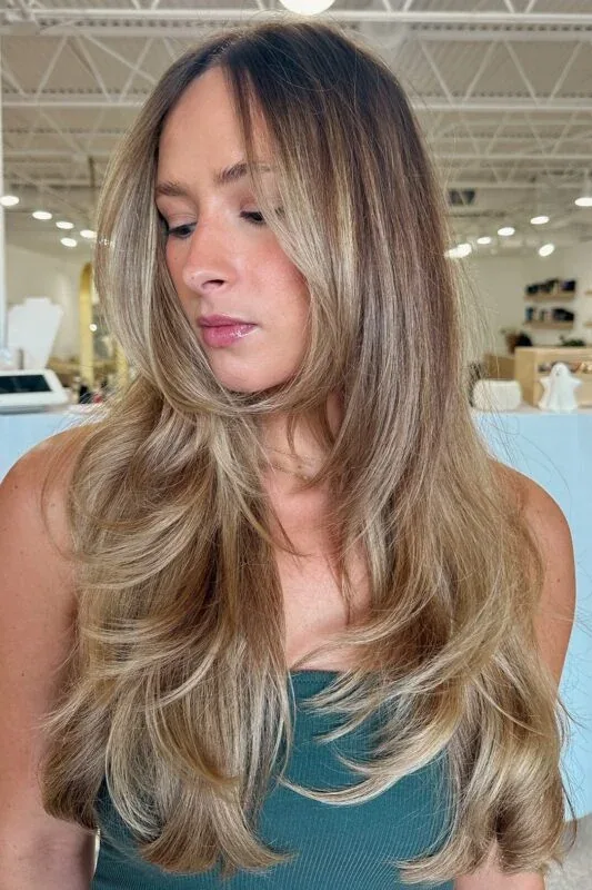 Long layers styled into broad rounded waves
