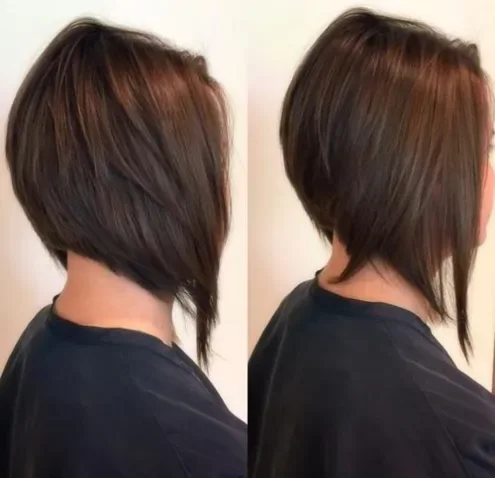 chin straight chestnut bob shown as a bixie haircut idea