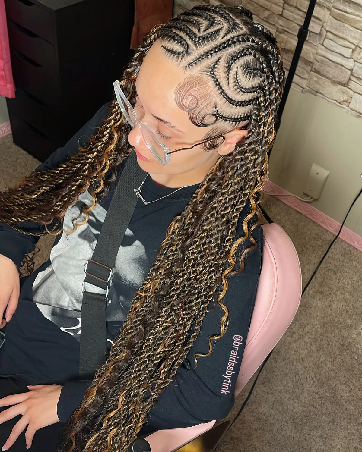 waist braids honey knotless shown as a box braids hairstyles styling ideas idea, featuring center part