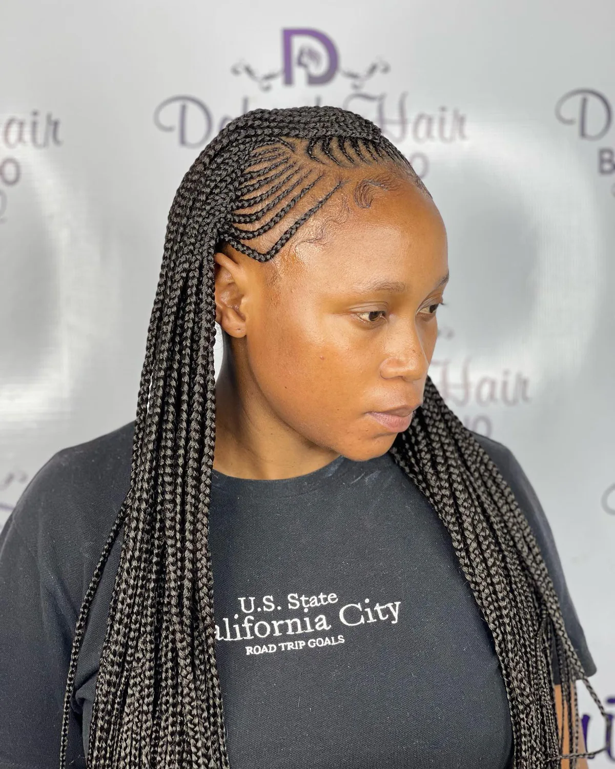 waist braids black knotless shown as a box braids hairstyles styling ideas idea, featuring black color