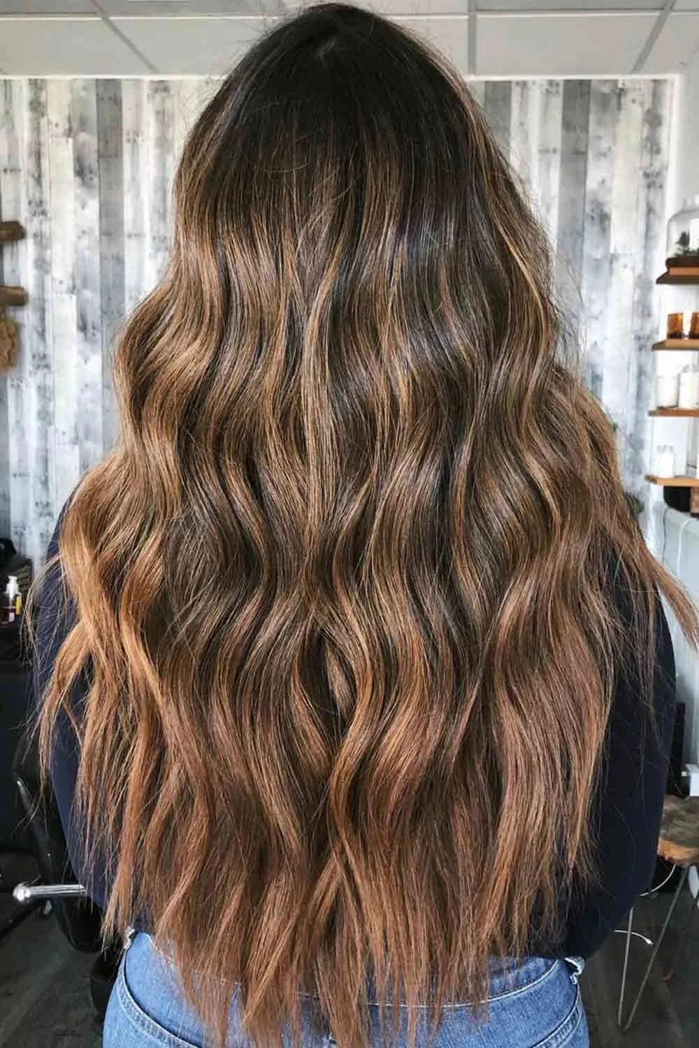 Back view of long dark brown hair with fine warm highlights