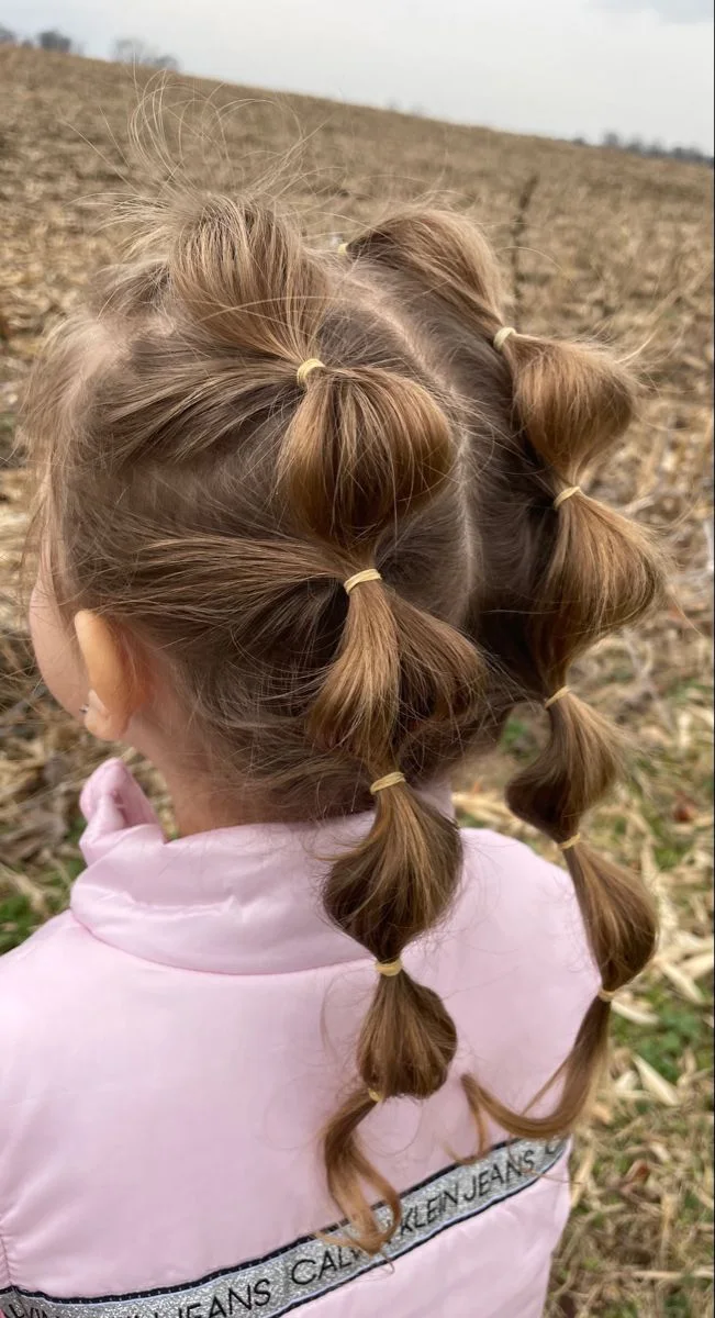 chest straight brunette french shown as a bubble braid ponytail hairstyles idea