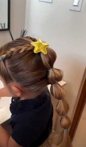chest straight chestnut french shown as a bubble braid ponytail hairstyles idea, featuring french braid pattern