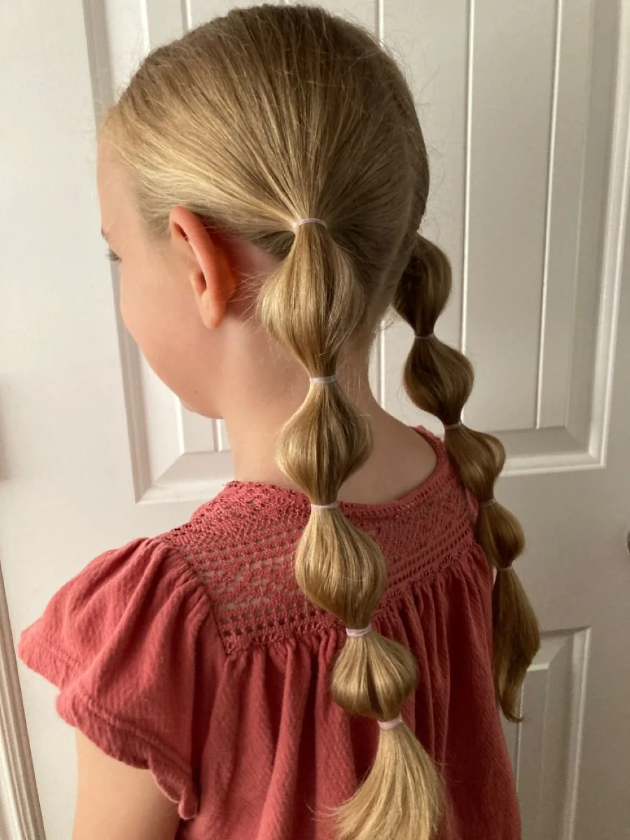 chest straight chestnut french shown as a bubble braid ponytail hairstyles idea, featuring center part