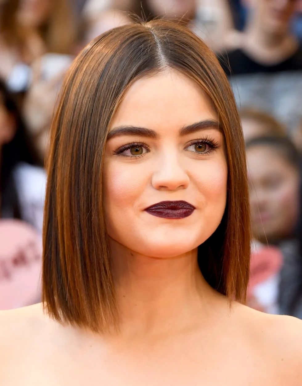 chin straight chestnut bob shown as a dark brown color ideas idea, featuring volume through the low volume