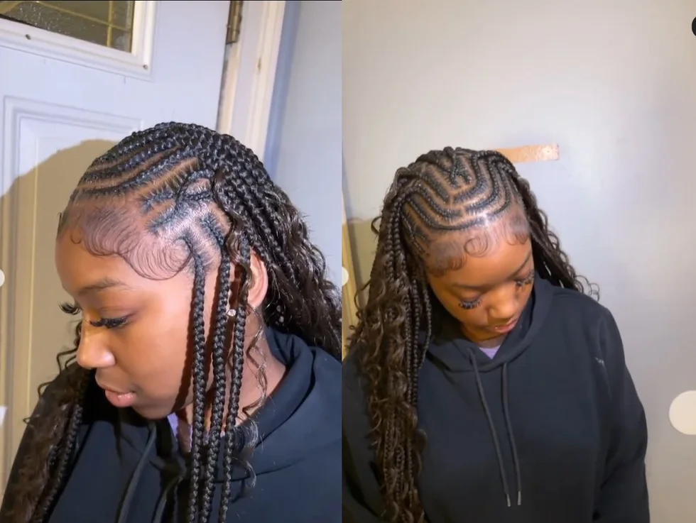 Center-part Fulani braids with neat feed-in rows