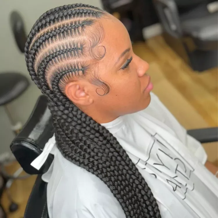 chest braids black knotless shown as a fulani braids idea, featuring chest outline