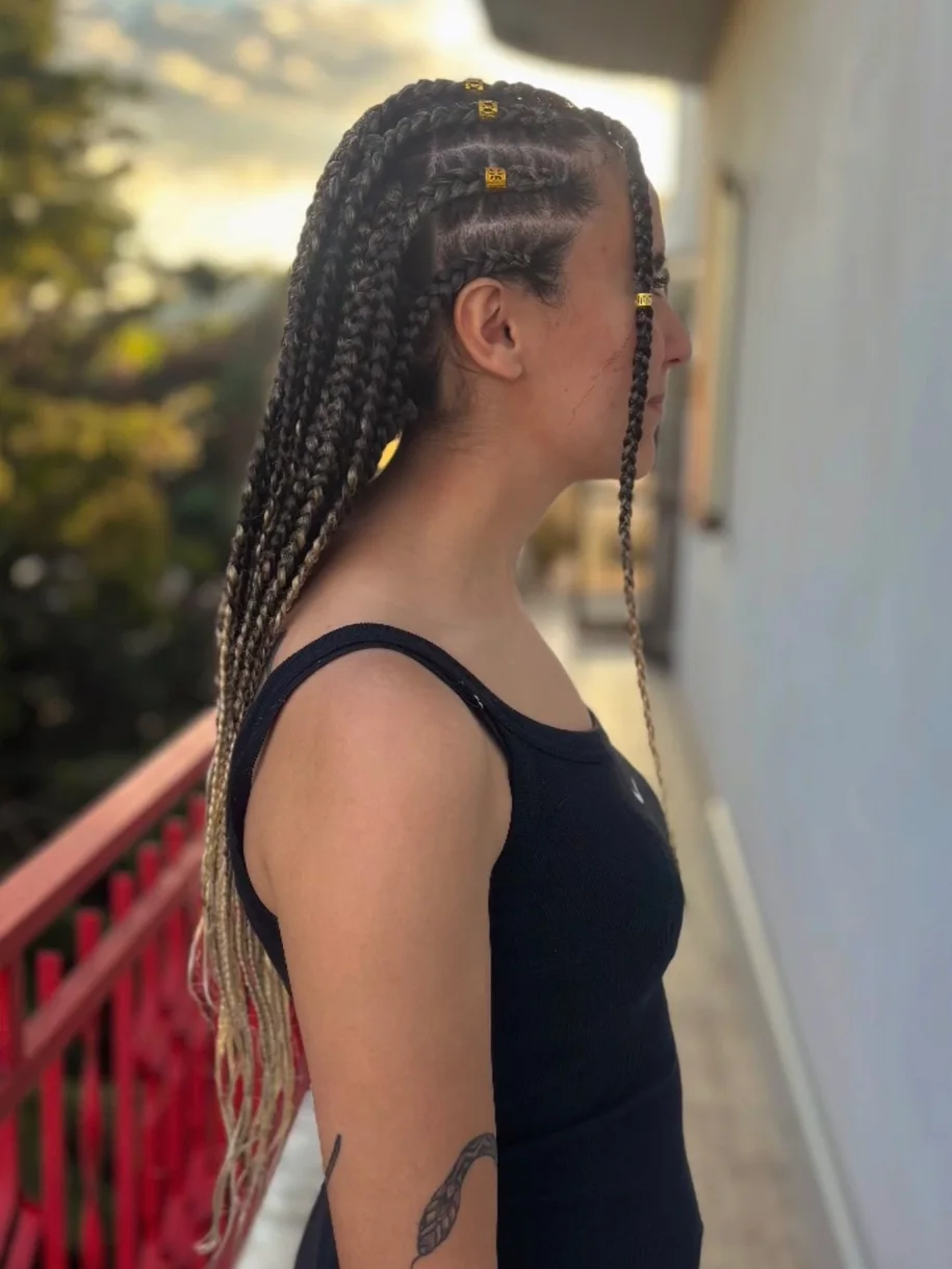 chest braids black knotless shown as a fulani braids idea, featuring braids texture