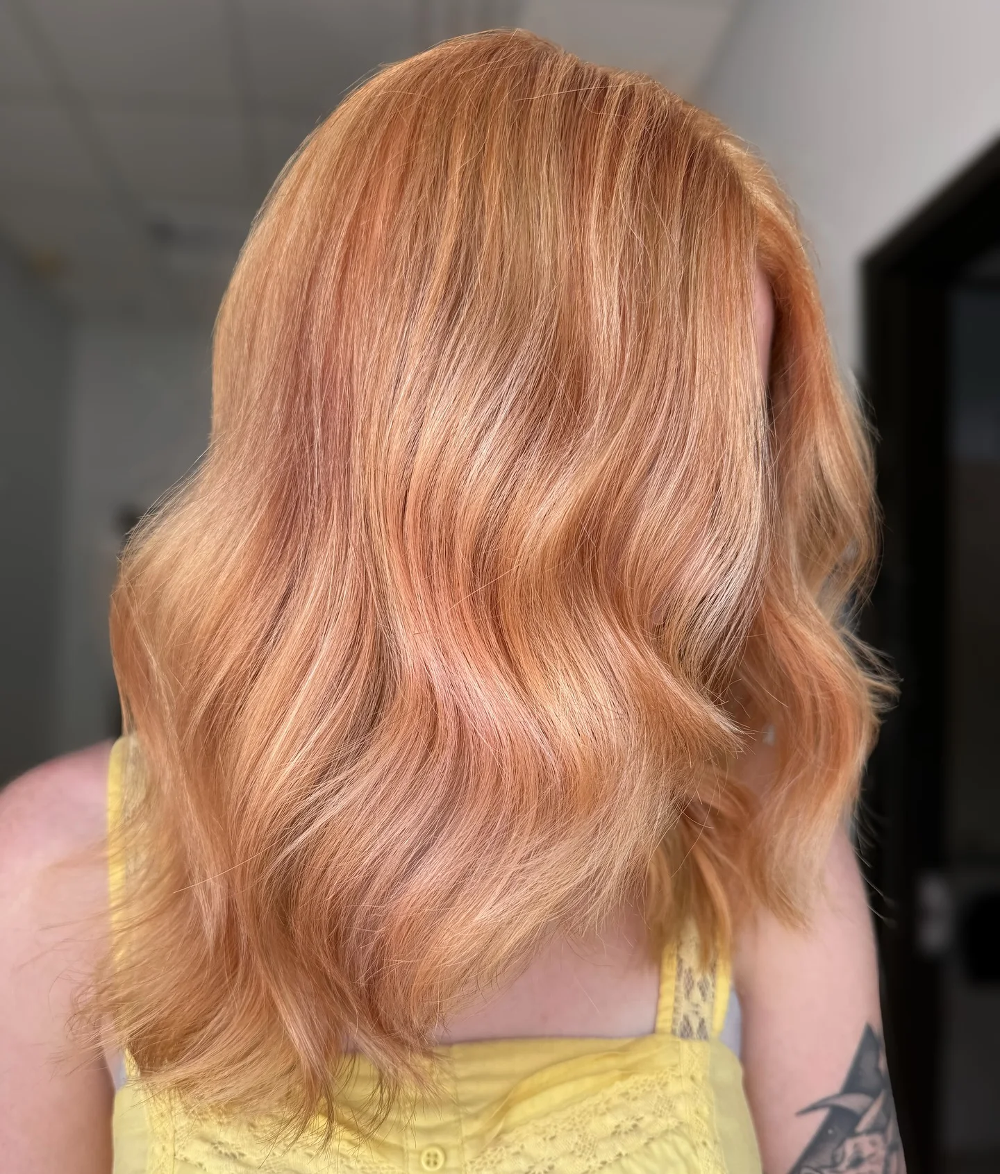 waist wavy rose gold color shown as a hairstyles for going out idea