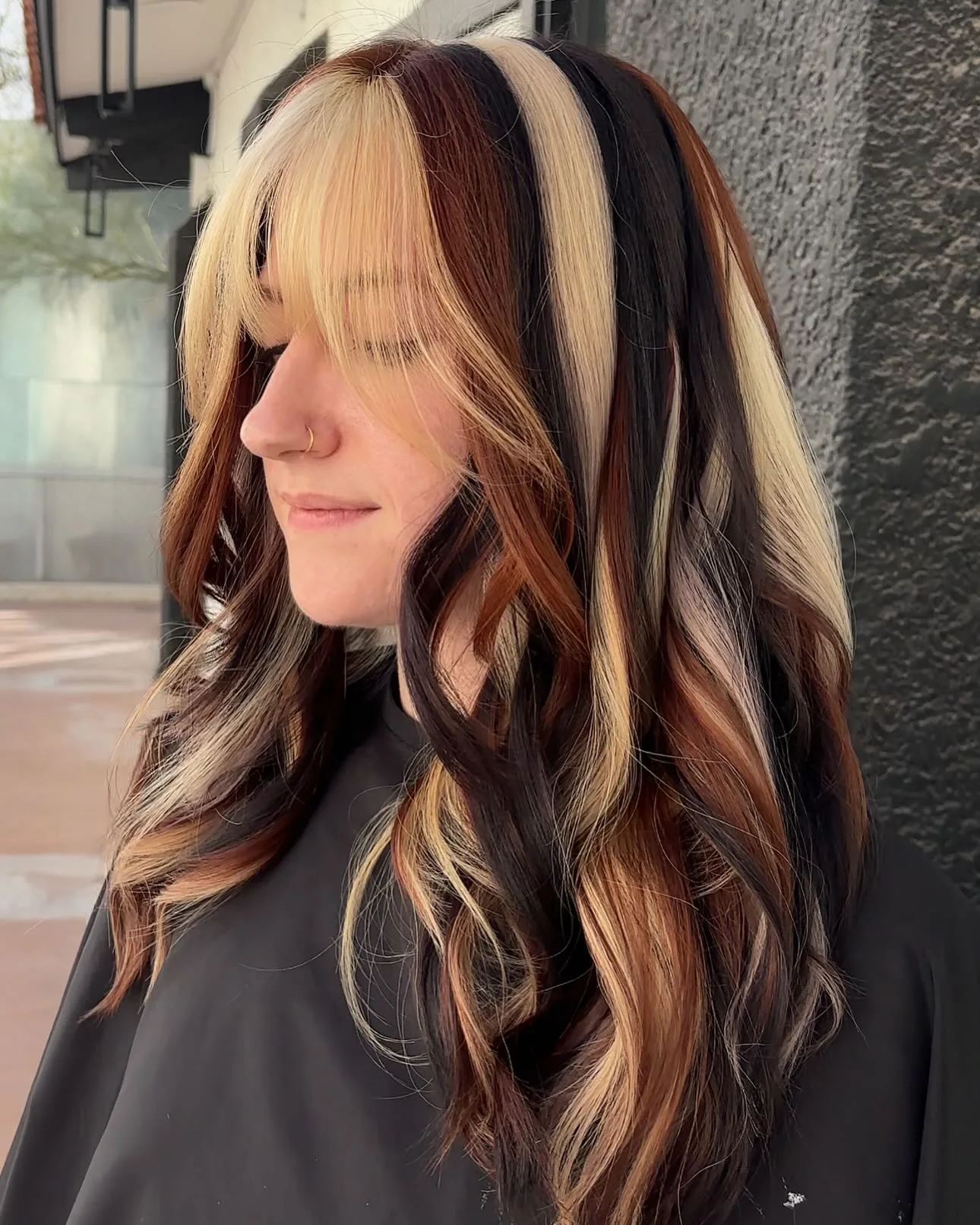 chest wavy copper layers shown as a hairstyles for going out idea