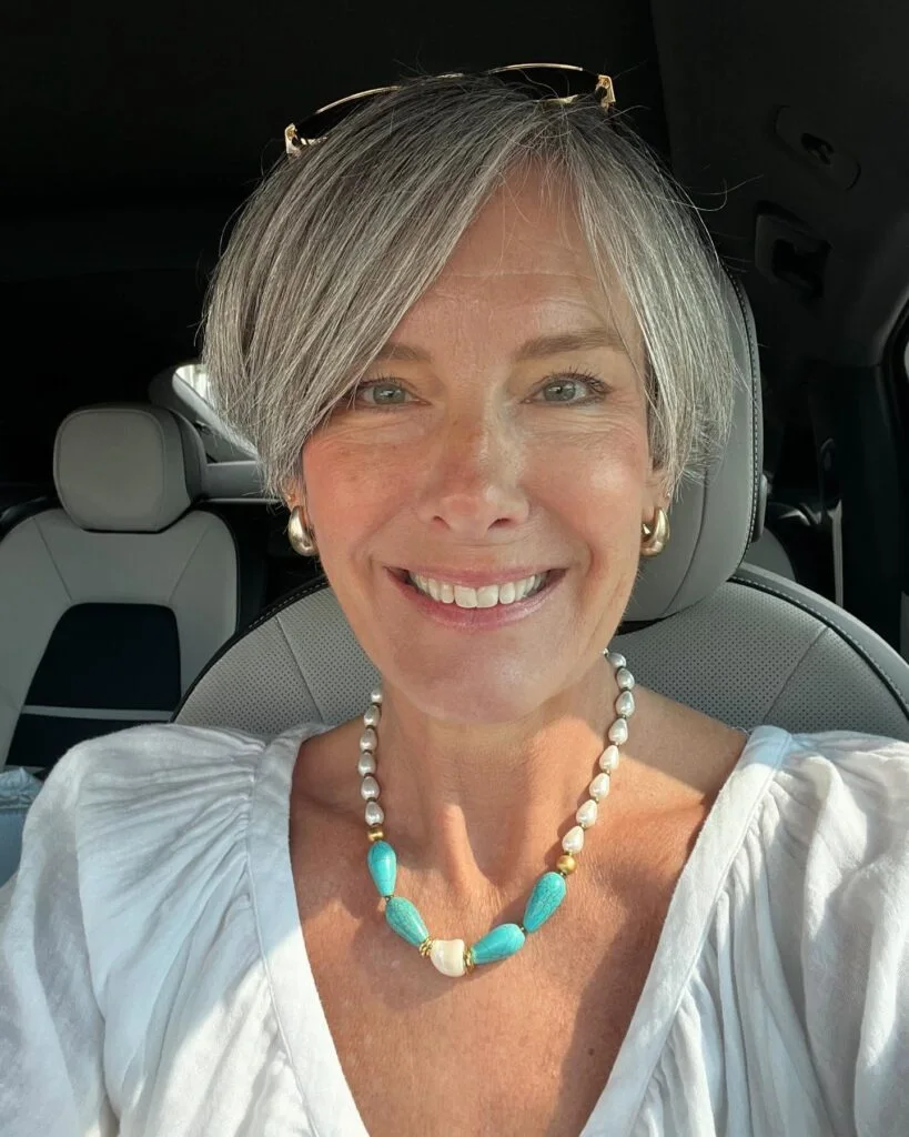 Gray pixie with side bangs and soft crown lift