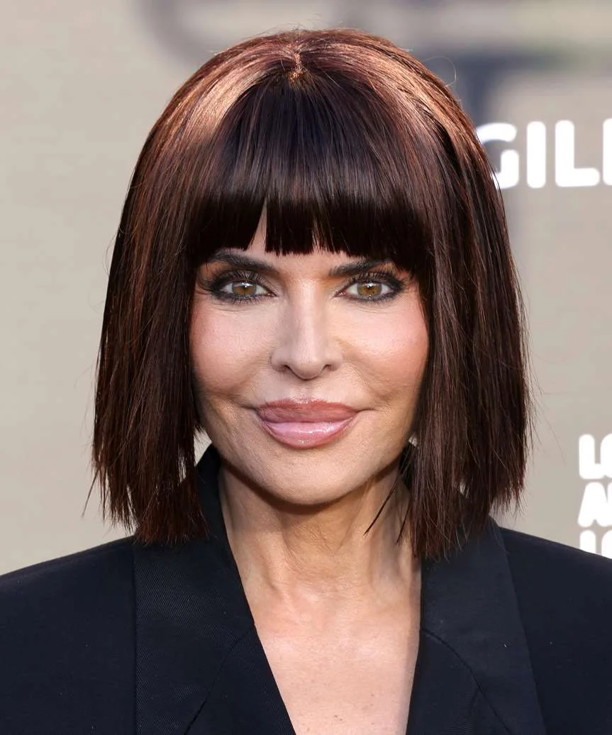 Blunt brunette bob with straight bangs