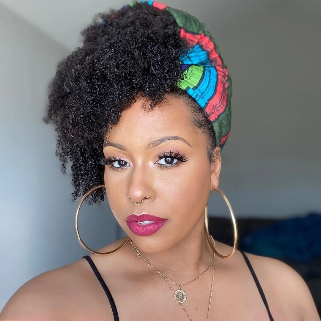 shoulder coily brunette ponytail shown as a headband hairstyles idea, featuring natural finish