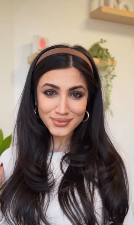 chest straight black accessory style shown as a headband hairstyles idea, featuring black color