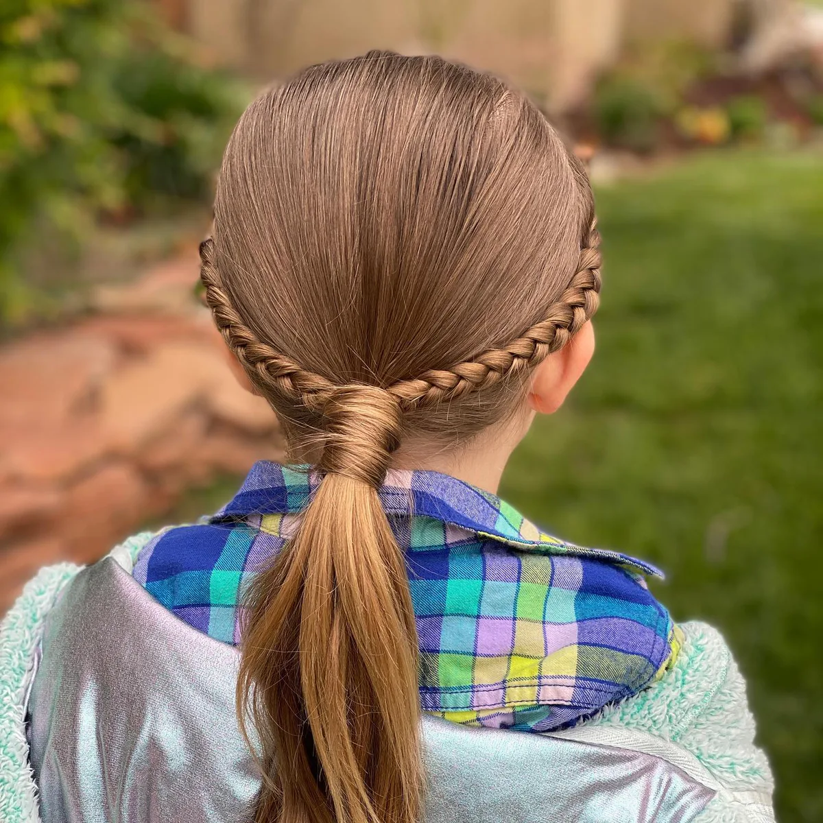 chest wavy brunette ponytail shown as a low ponytail hairstyles idea, featuring glossy finish