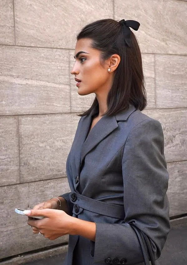 chest straight chestnut ponytail shown as a low ponytail hairstyles idea