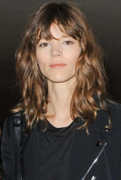 shoulder wavy chestnut shag with curtain fringe shown as a shag hairstyles for medium length thin fine hair idea, featuring volume through the all over, shown in long brunette shag with airy bangs