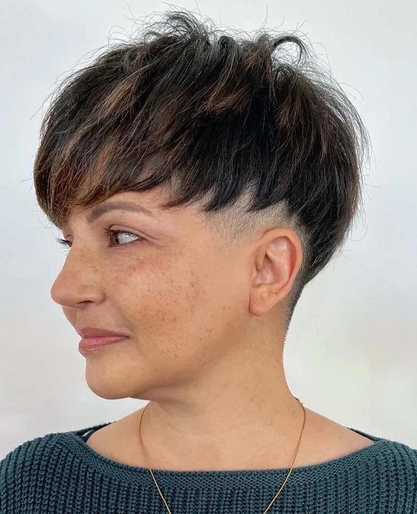 Short undercut textured crop with a longer piecey top