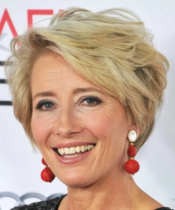 Blonde volume pixie with soft swept layers for fine hair