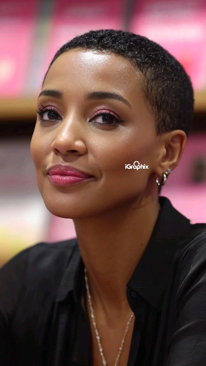 ultra-short dark crop with an even outline and a softly defined hairline on a round face with thin hair