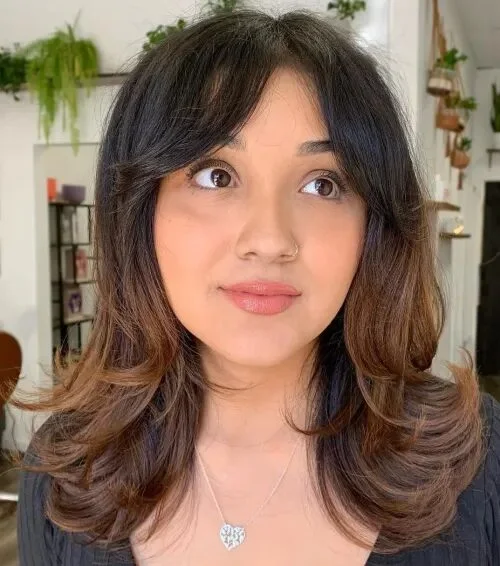 Face-framing medium layers for thin fine hair with shoulder length fullness
