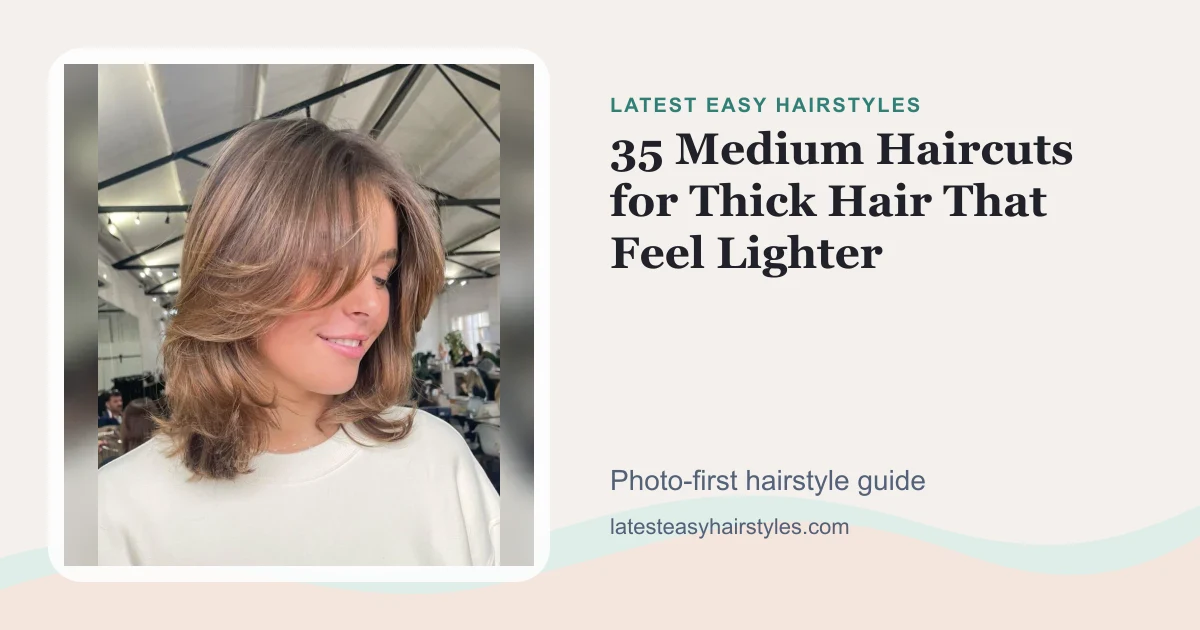 35 Medium Haircuts for Thick Hair That Feel Lighter social preview with a real hairstyle photo