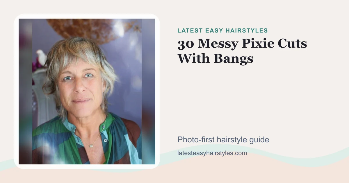 30 Messy Pixie Cuts With Bangs social preview with a real hairstyle photo