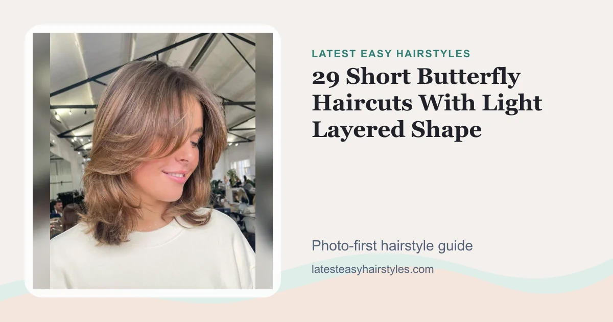 29 Short Butterfly Haircuts With Light Layered Shape social preview with a real hairstyle photo