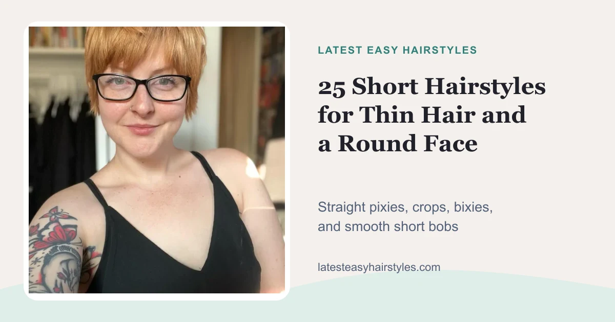 25 short hairstyles for thin hair and a round face social preview with a real straight pixie photo