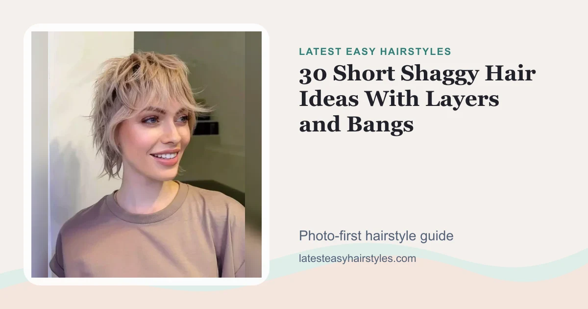 30 Short Shaggy Hair Ideas With Layers and Bangs social preview with a real hairstyle photo