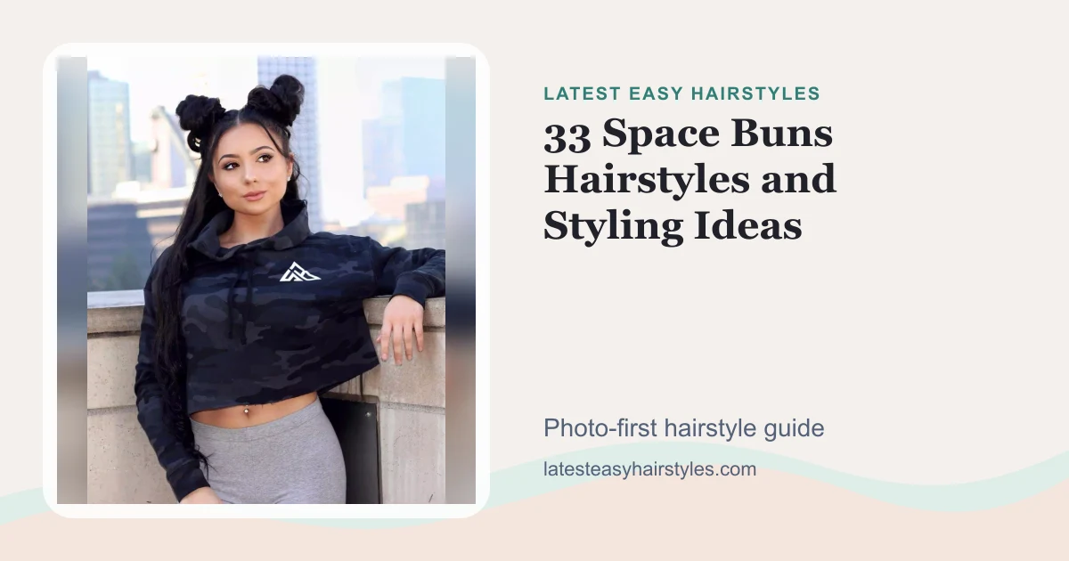 33 Space Buns Hairstyles and Styling Ideas social preview with a real hairstyle photo