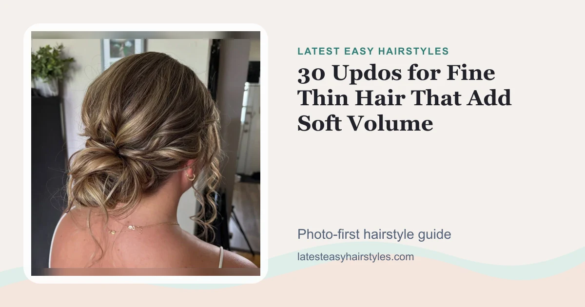 30 Updos for Fine Thin Hair That Add Soft Volume social preview with a real hairstyle photo