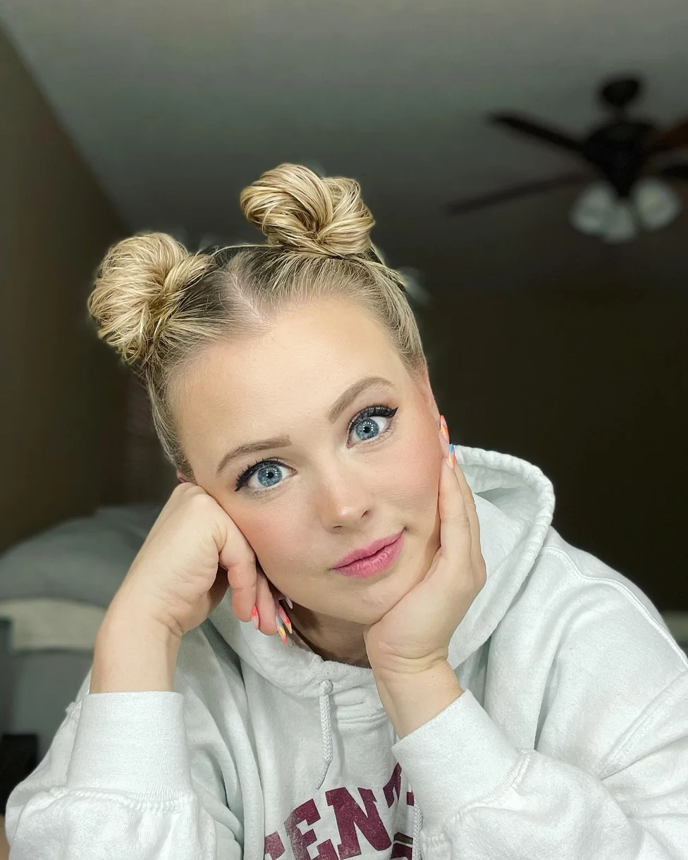 shoulder straight blonde bun shown as a space buns idea