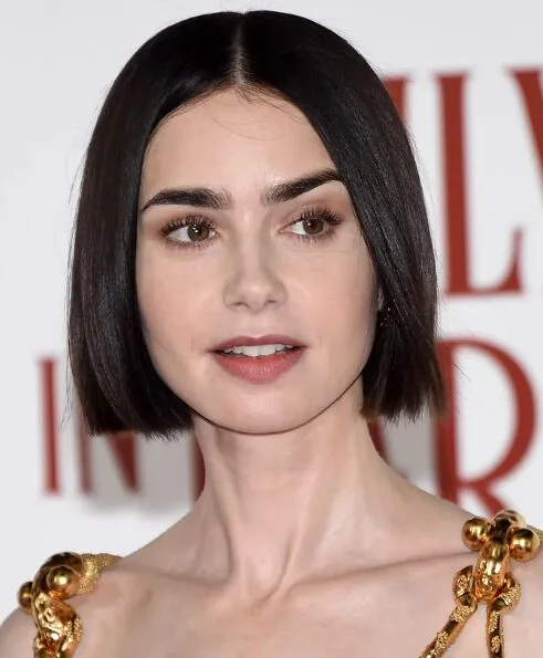 chin straight chestnut bob shown as a thin hair hairstyles short idea, featuring straight texture, shown in black blunt micro bob