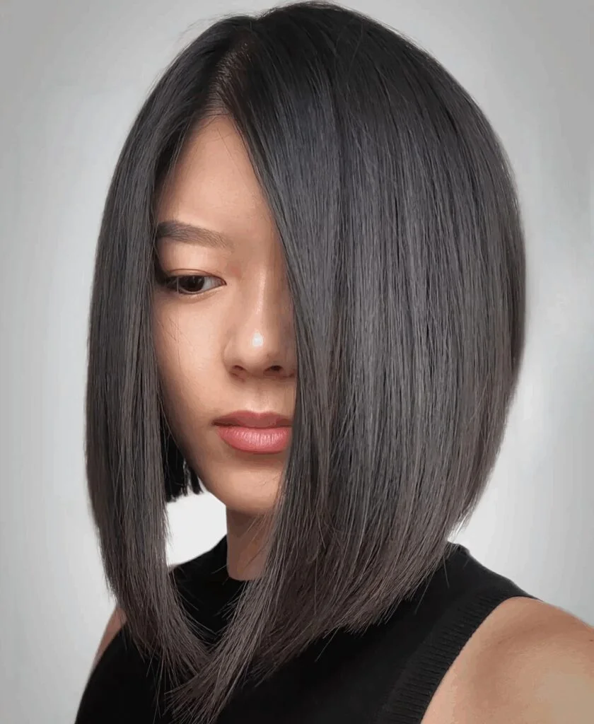jaw straight chestnut bob shown as a thin hairstyles round face idea, featuring light layering